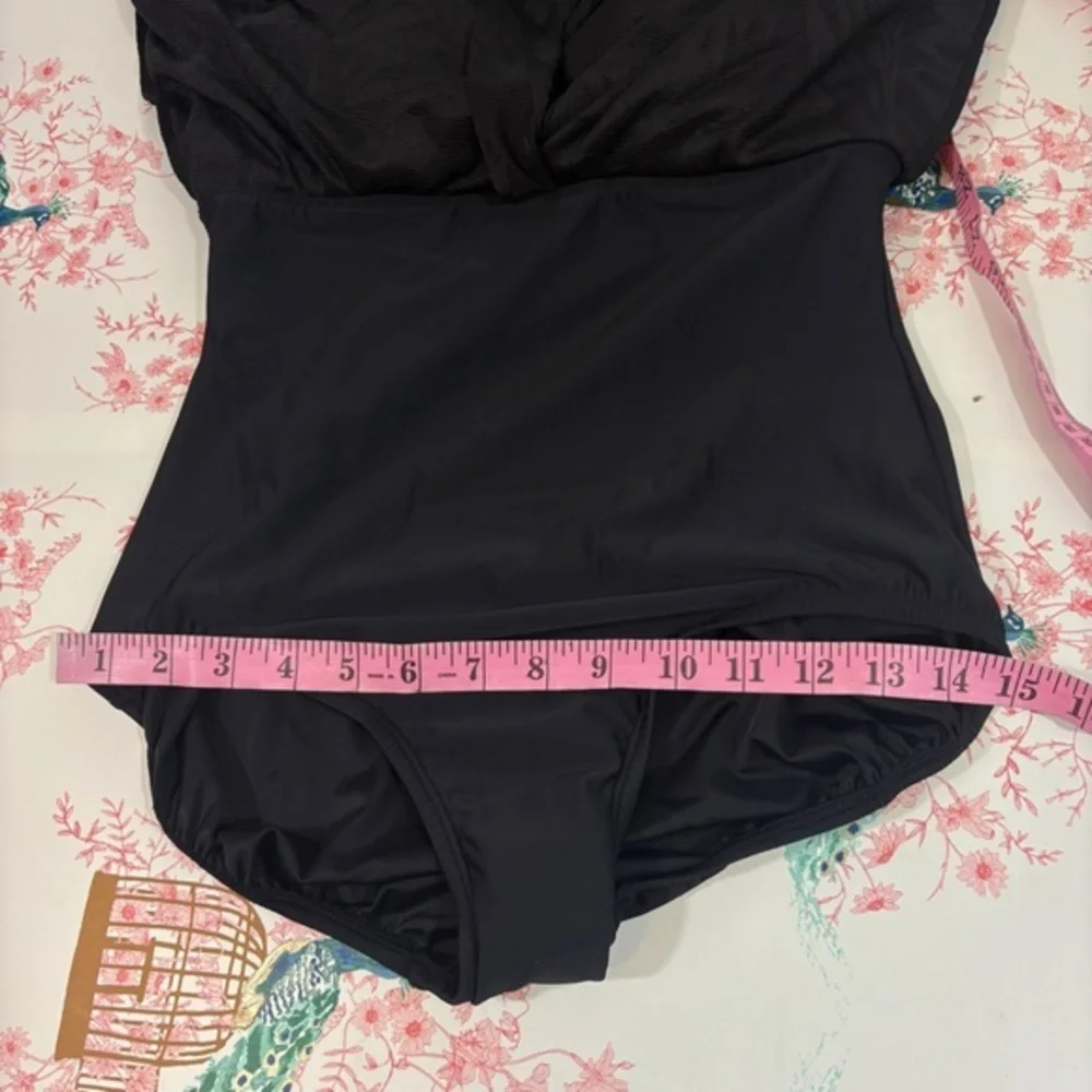 Swim Solutions Black V-Neck Flyaway Women's Tummy-Control Swim‎ swimsuit Dress 8 - Picture 8 of 11